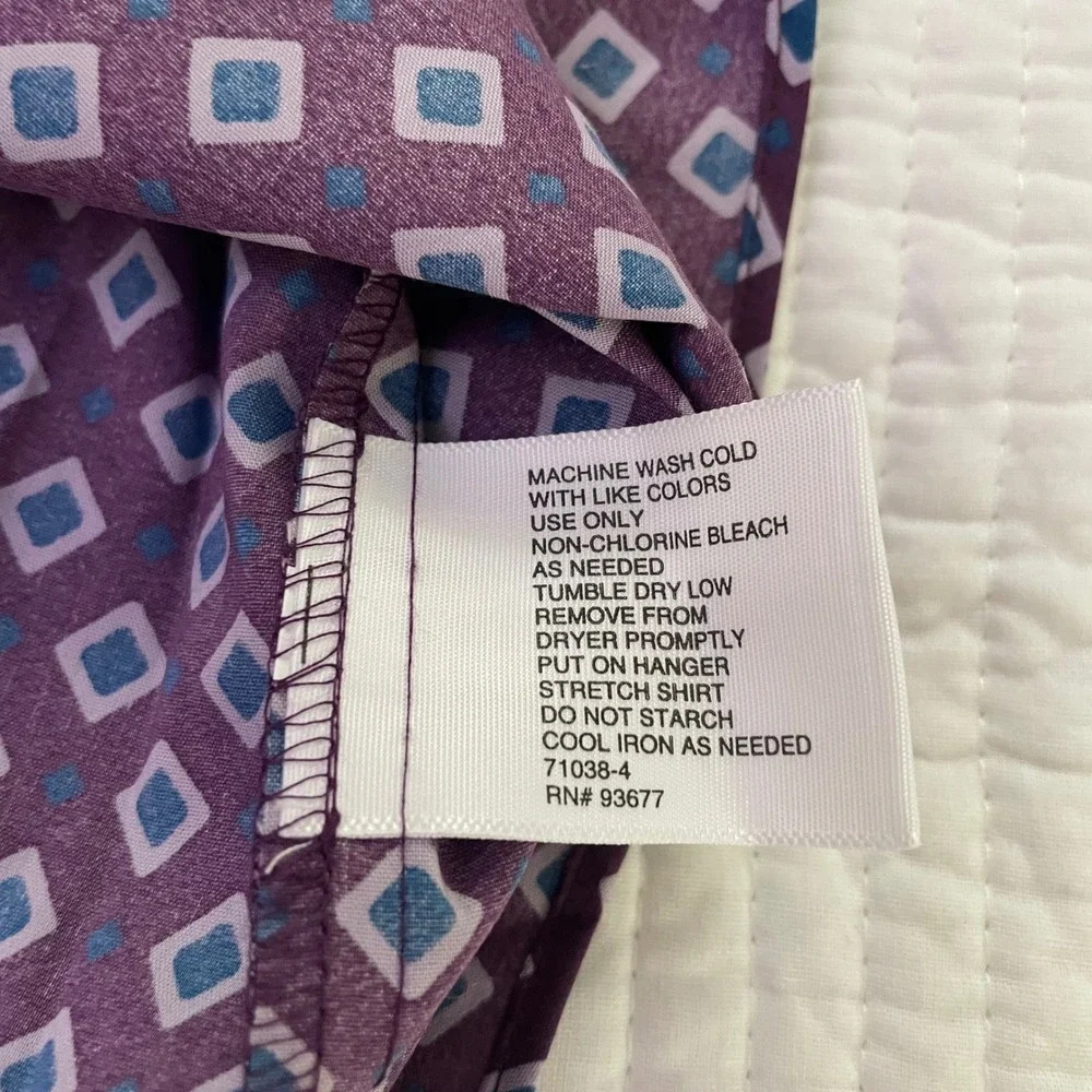 J. Ferrar Men Purple Blue Diamond Geometric Slim Fit Stretch Dress Shirt 15.5 32